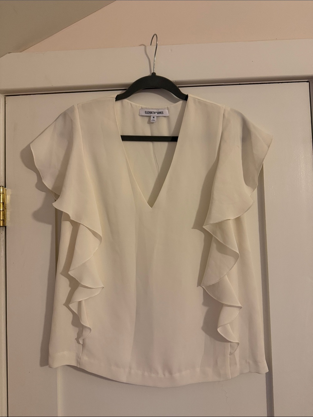 Elizabeth James Elevated V-Neck Ruffle Sleeve Blouse — Cream